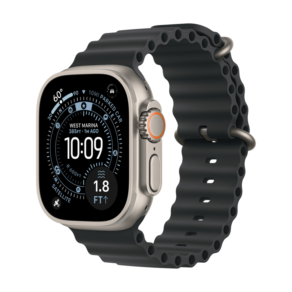 Apple Watch Ultra 3 color titanio natural, caja de titanio con correa Ocean negra
