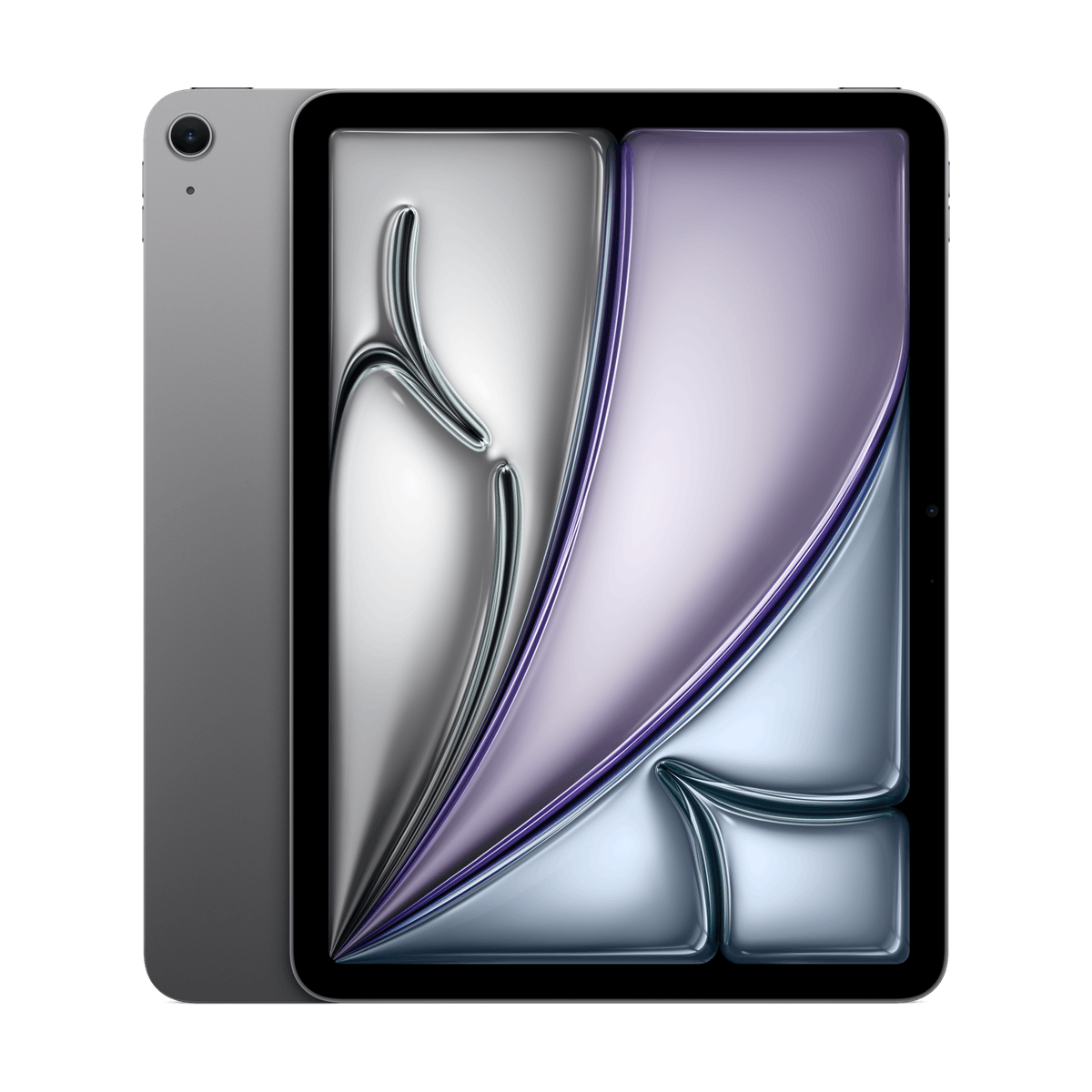 iPad Air (M4) color gris espacial, vista trasera y frontal