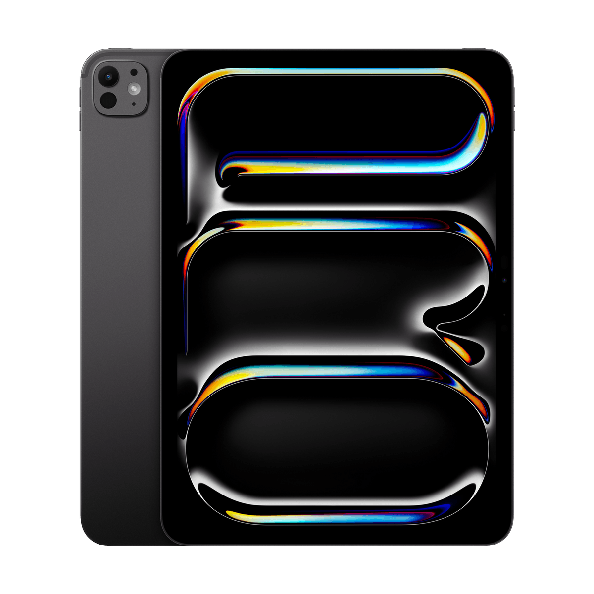 iPad Pro (M5) color negro espacial, vista trasera y frontal