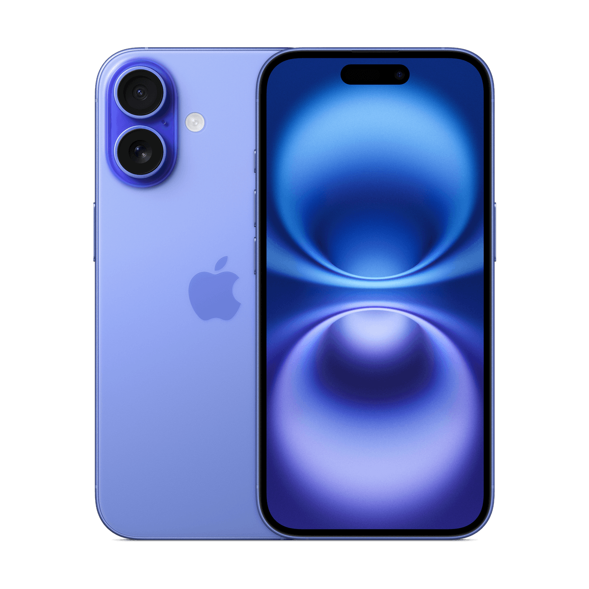 iPhone 16 color ultramarino, vista trasera y frontal
