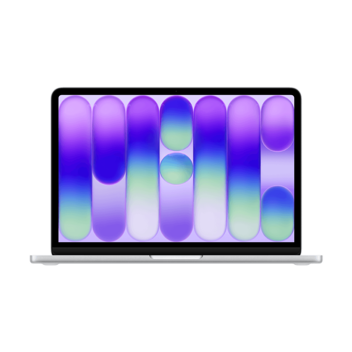 MacBook Neo 13" color plata, abierta, vista frontal