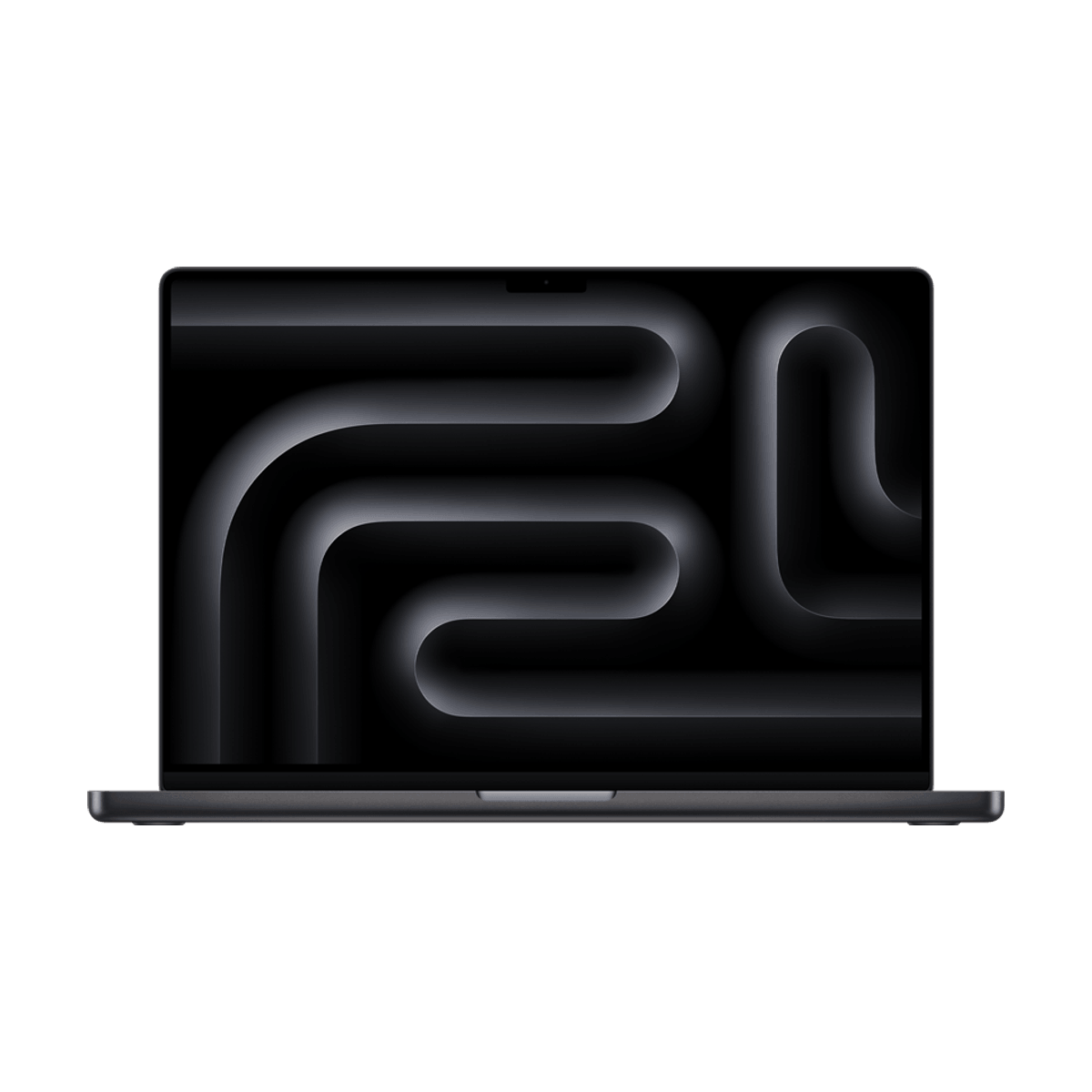 MacBook Pro 16" (M5) color negro espacial, abierta, vista frontal